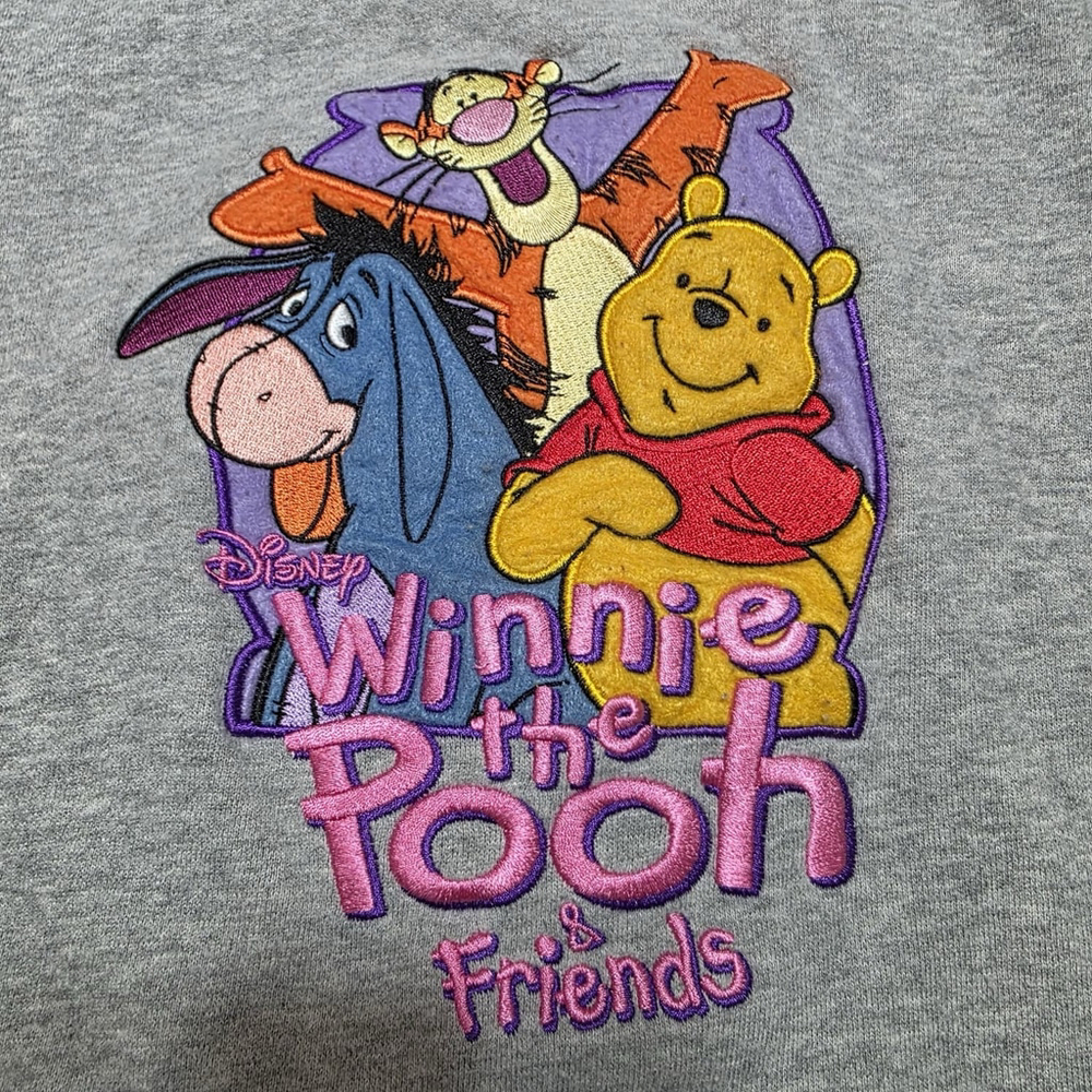 Disney Winnie the Pooh & Friends Embroidered Crewneck Sweatshirt Kids 10/12 Gray - Picture 3 of 6